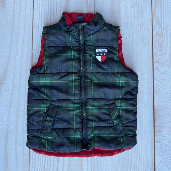 Tommy Hilfiger Vest Jacket Boys 24M Full Zip Crest Logo Insulation Puffer Plaid - Picture 1 of 5
